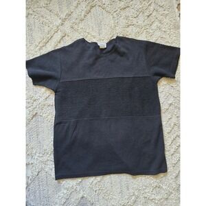 Casual Agenda Top‎ Women's XL Black Ribbed Knit Short Sleeve Slit Tee Shirt